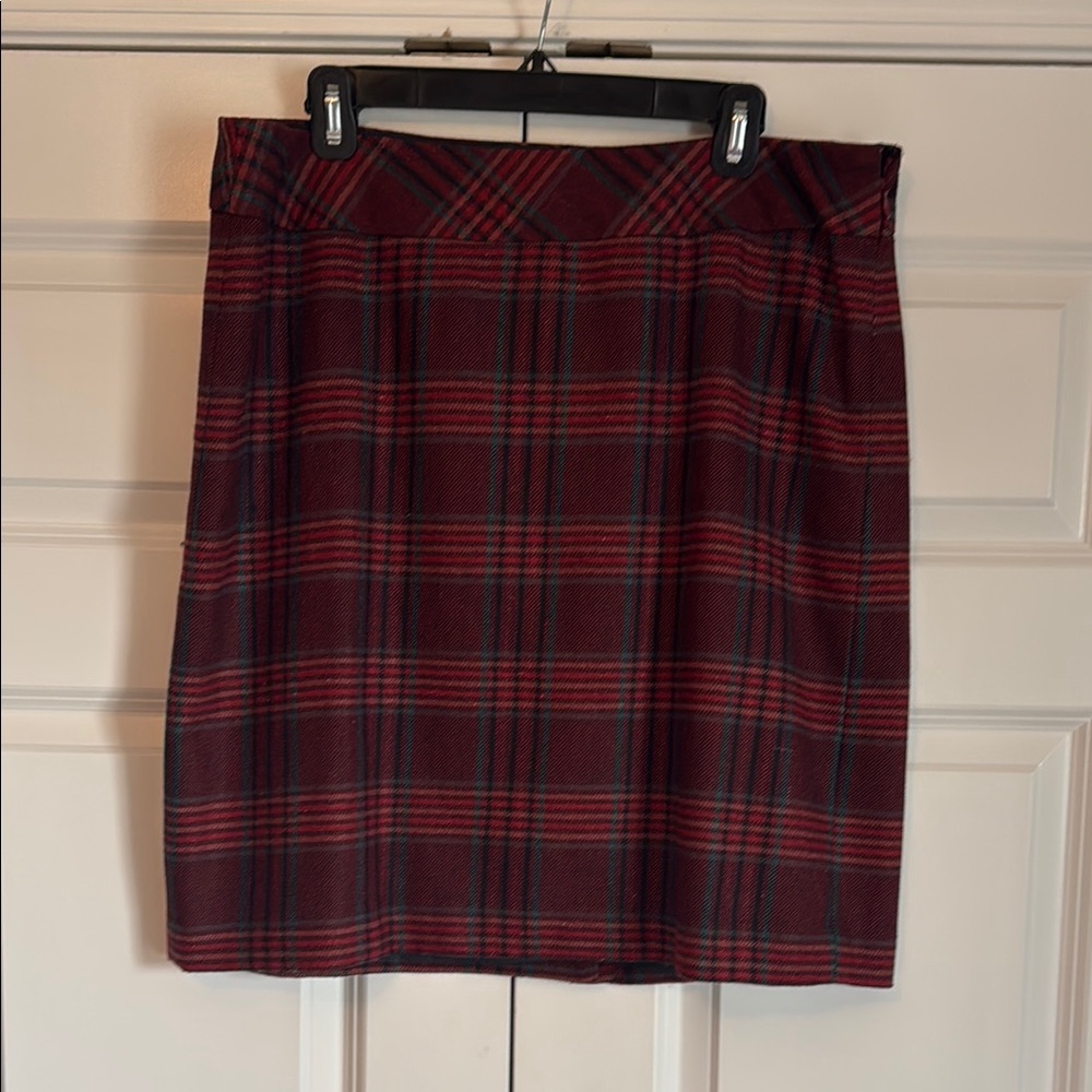Eddie Bauer Red Plaid Knee-Length Pencil Skirt